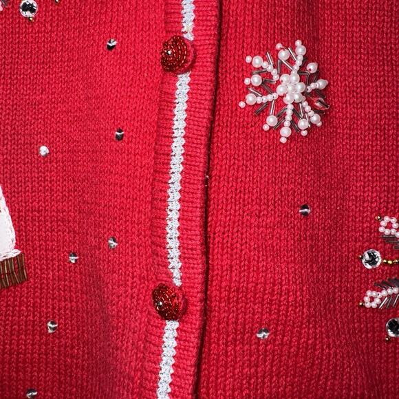 All Points Womens Beaded Embroidered Holiday Snow Globe Sweater Vest Red Medium - Picture 5 of 10